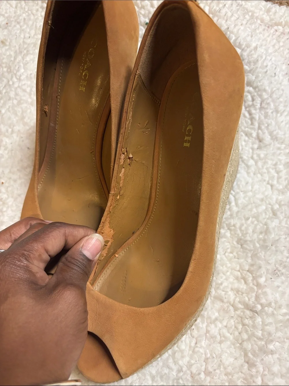 Coach Blaine Espadrille Wedge sandals peep toe camel women's 7.5B